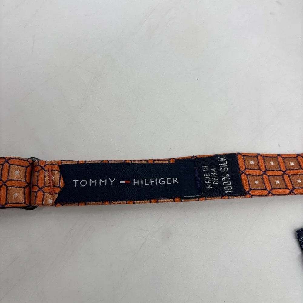 Tommy Hilfiger Lot of 2 Adjustable Bow Tie 100% Silk Blue Paid Orange Diamonds